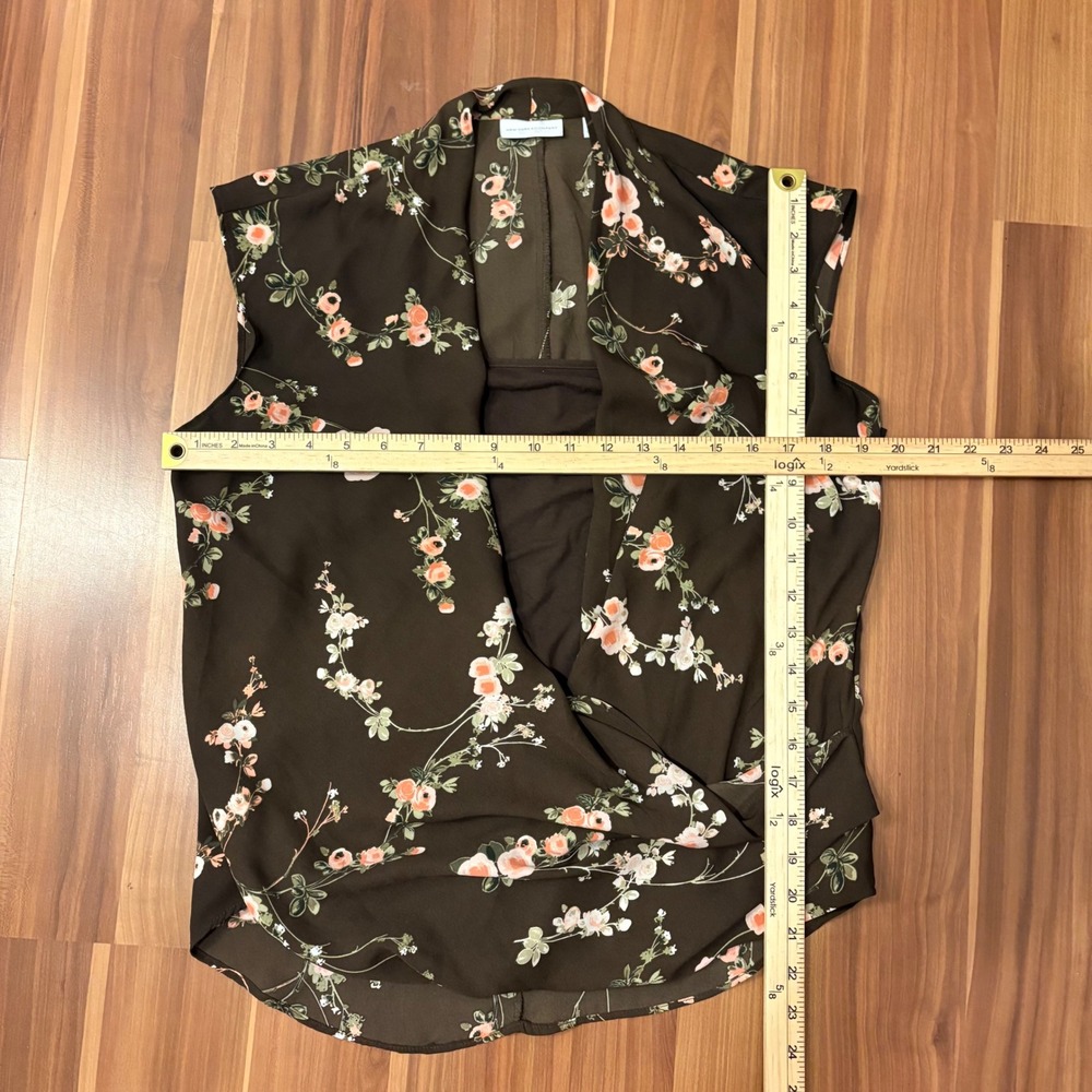 Y2K Girly Twee Brown and Pink Floral Draped Cowl Neck Layered Blouse Size M - Picture 4 of 5